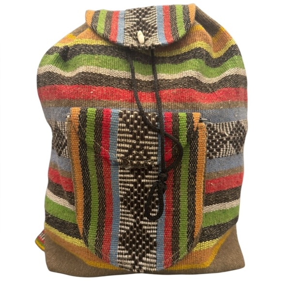 Unbranded Mexican Mochila Handwoven BOHO Hippie Multicolor Backpack W/ Wristlet - Picture 4 of 15